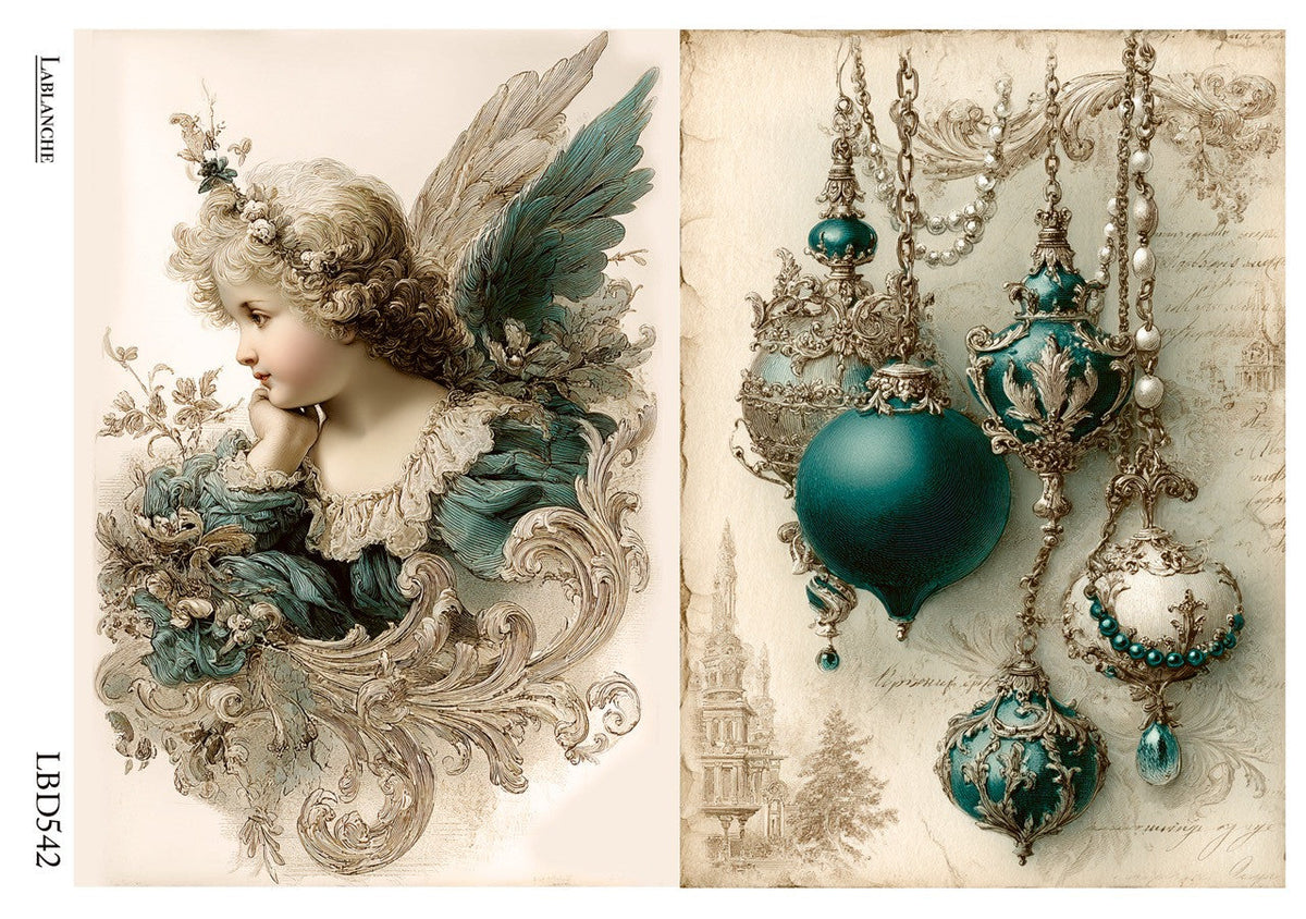 LaBlanche Cherub Angel and Jeweled Ornaments A4 Rice Paper