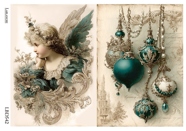 LaBlanche Cherub Angel and Jeweled Ornaments A4 Rice Paper