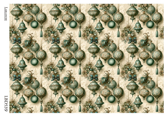 LaBlanche Teal Baroque Christmas Ornaments A4 Rice Paper