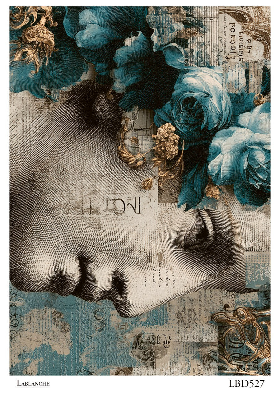(5 Pack) LaBlanche Blue Floral Portrait A4 rice paper