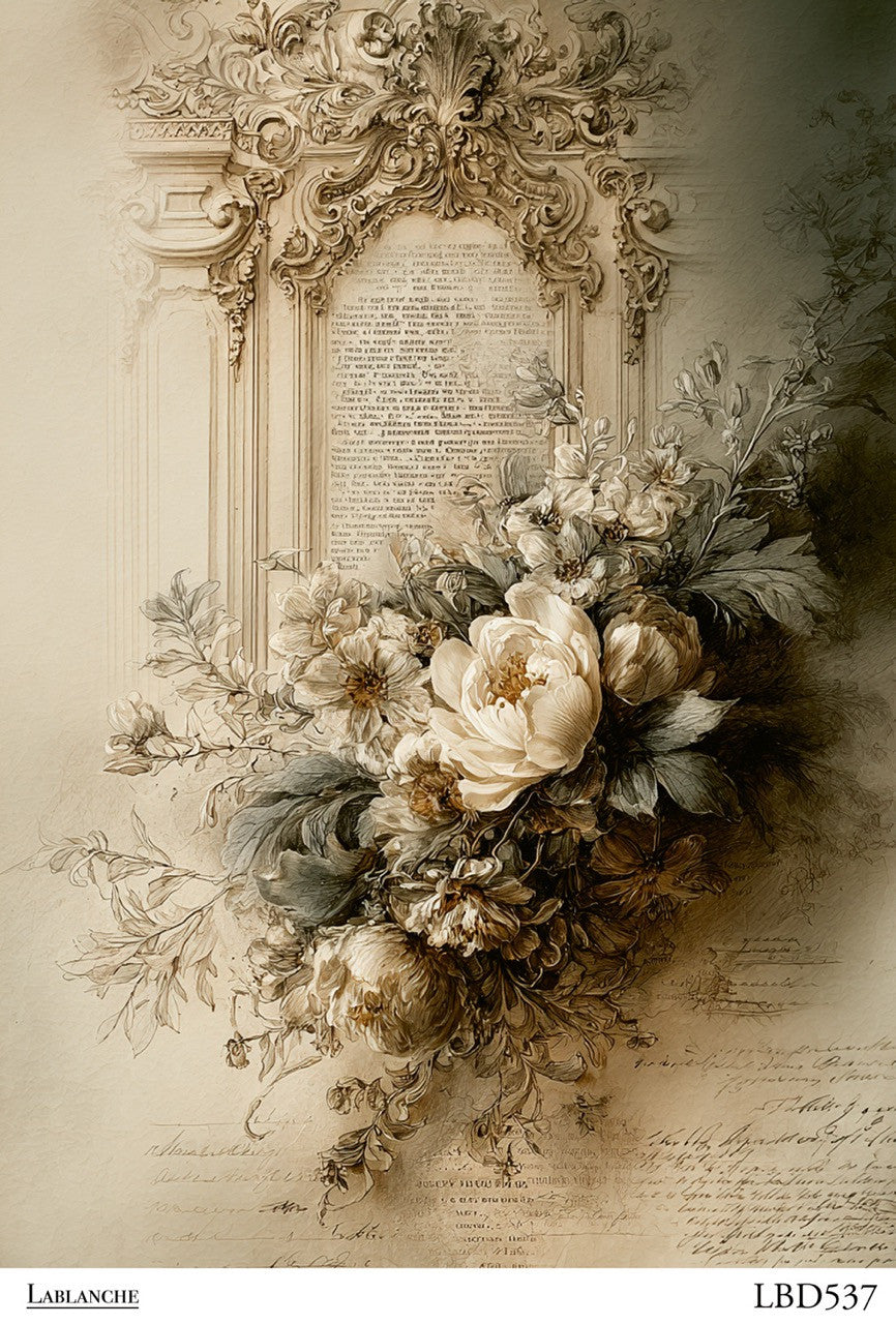 (5 Pack) LaBlanche Baroque Floral Script A4 rice paper