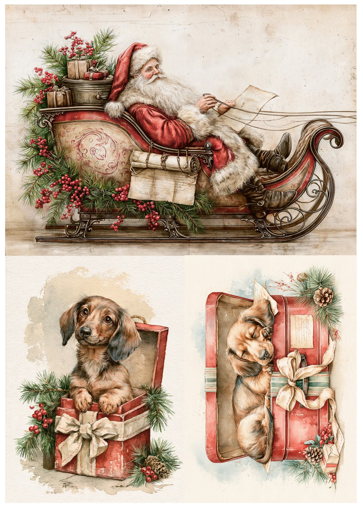 LaBlanche Santa Sleigh and dogs rice paper