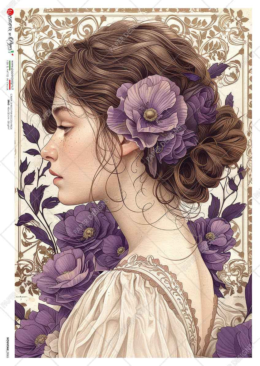Paper Designs Mucha Inspired Purple Portrait Rice Paper