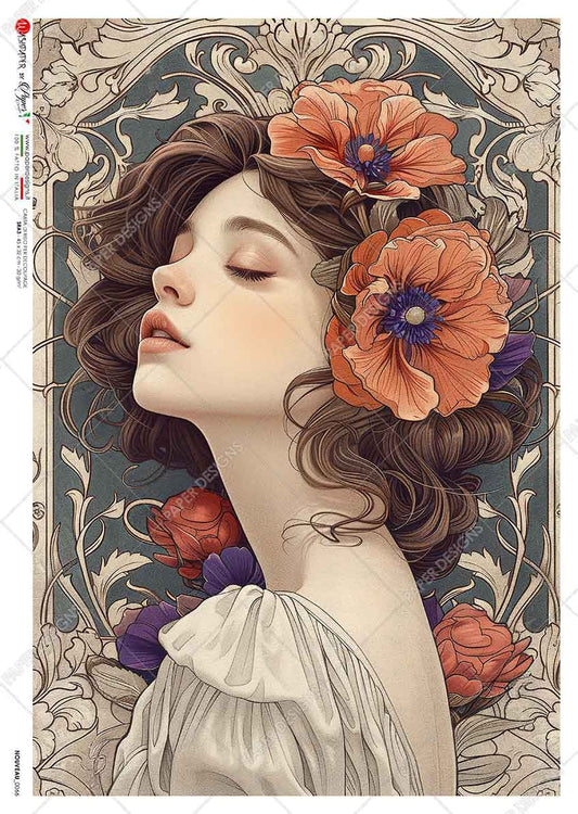 Paper Designs Mucha Inspired Poppy Portrait Rice Paper