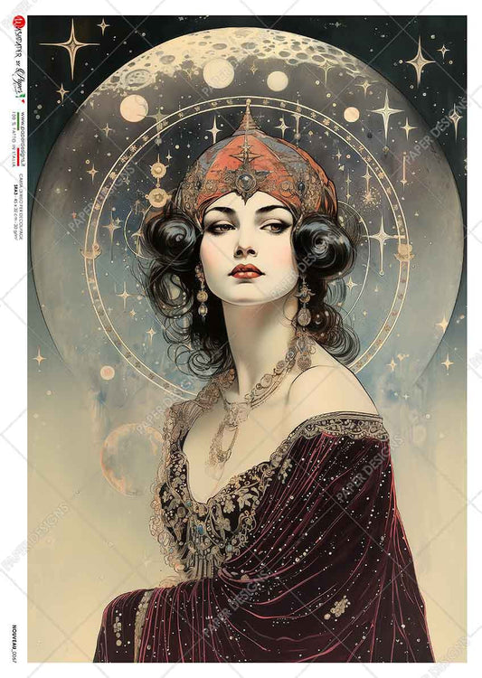 Paper Designs Mucha Inspired Celestial Portrait I Rice Paper