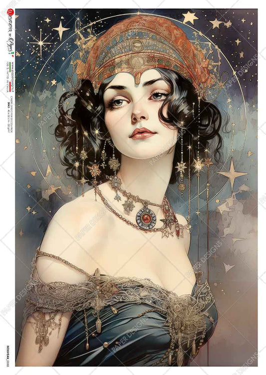 Paper Designs Mucha Inspired Celestial Portrait II Rice Paper