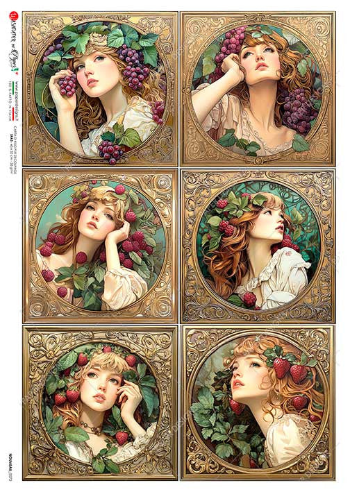 Paper Designs Woman with Grapes Six Tiles Rice Paper