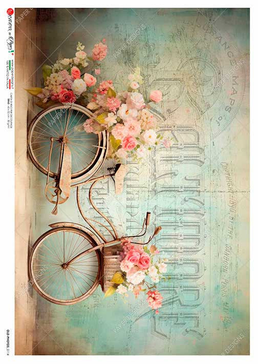Paper Designs Aqua Background Spring Bicycle Rice Paper