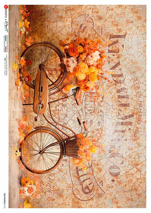 Paper Designs Autumn Floral Bicycle Rice Paper