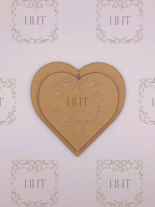 MDF Layered Heart Ornament, 2 pieces
