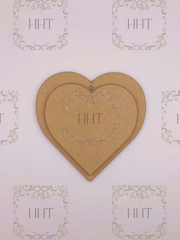 MDF Layered Heart Ornament, 2 pieces