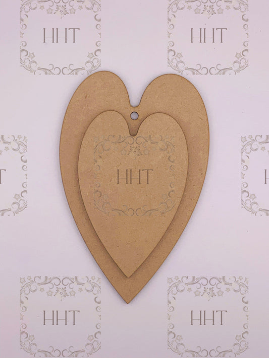MDF Heart Ornament with Center Heart Overlay, 2 pieces