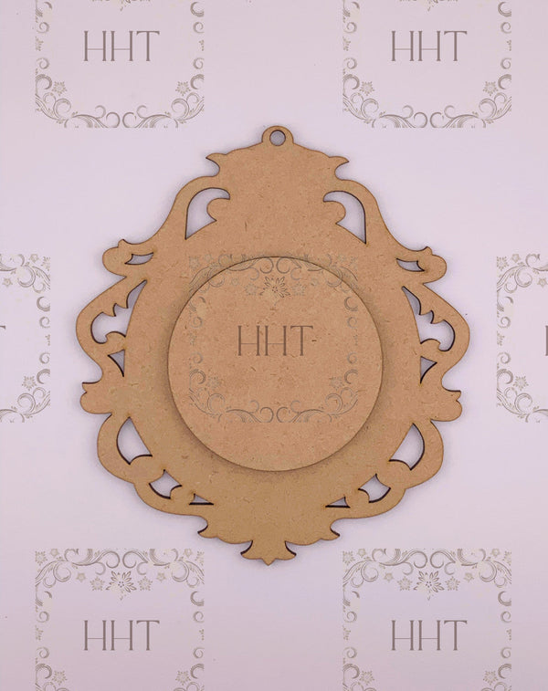 MDF Circle Ornament with Center Overlay, 2 Pieces