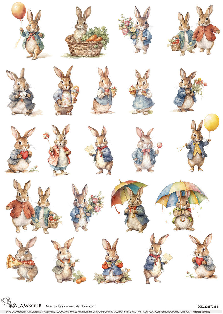 Calambour Spring 2025 A3 Rice Paper Spring Vintage Dressed up Die Cut Bunnies