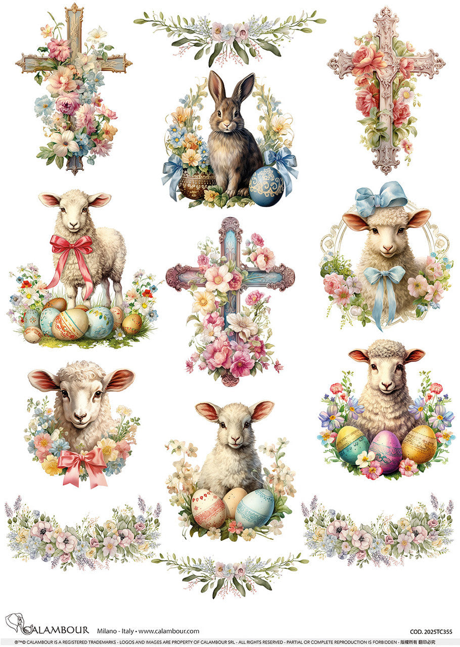 Calambour Spring 2025 A3 Rice Paper Spring Lambs and Crosses Die Cuts