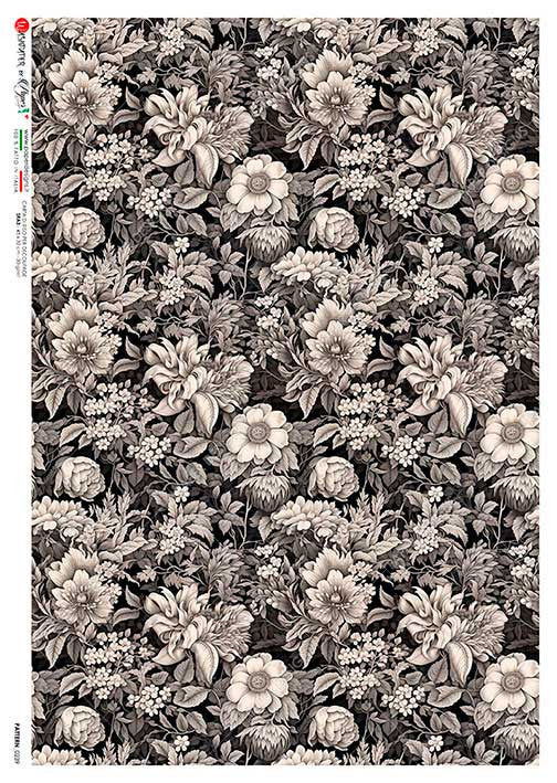 Paper Designs Black and White Floral Pattern Rice Paper