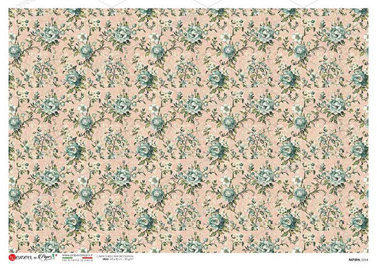 Paper Designs Peach and Green Small Florals Rice Paper