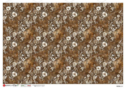 Paper Designs Brown and White Dainty Florals Rice paper