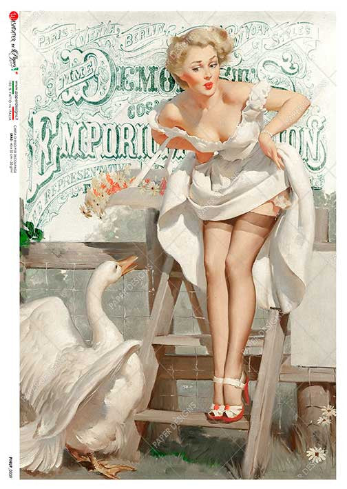 Paper Designs Rice Paper Woman in White Dress Pinup 0039