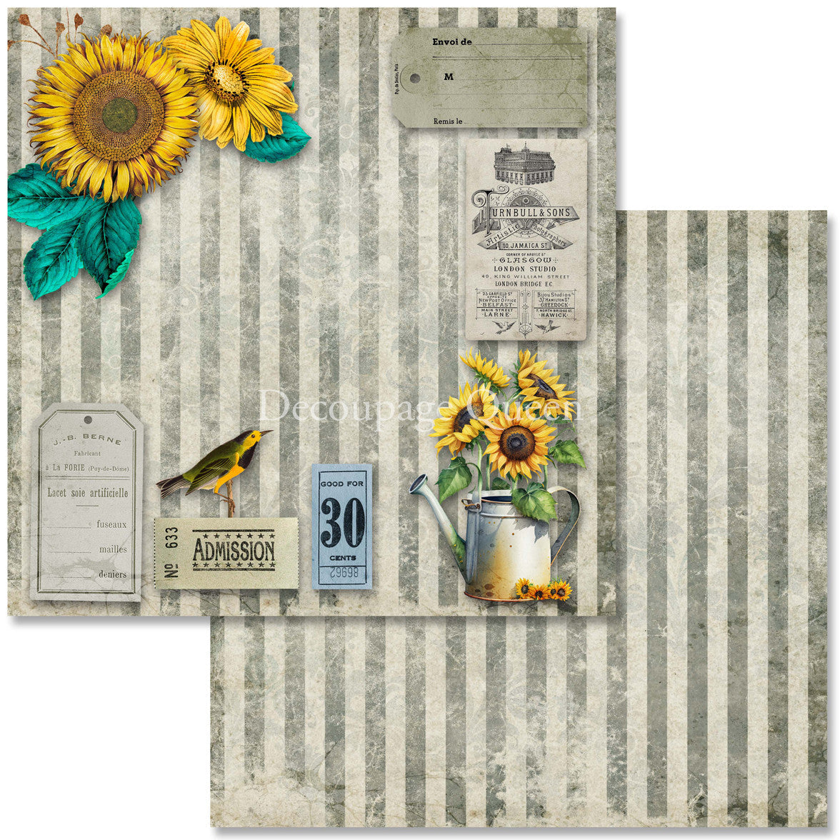 Decoupage Queen Sunflower Ephemera Scrapbook Set