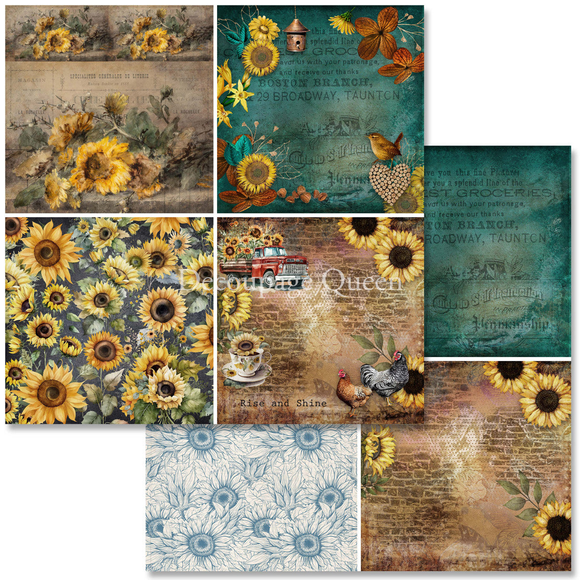Decoupage Queen Sunflower Ephemera Scrapbook Set