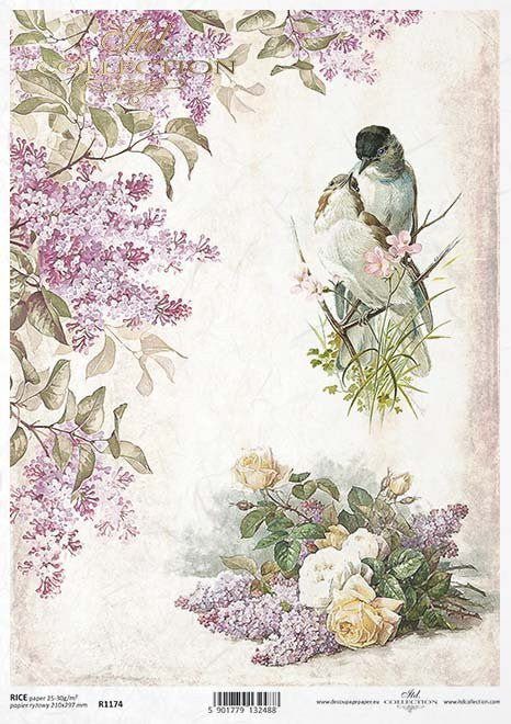 ITD Rice Paper Floral Birds A4