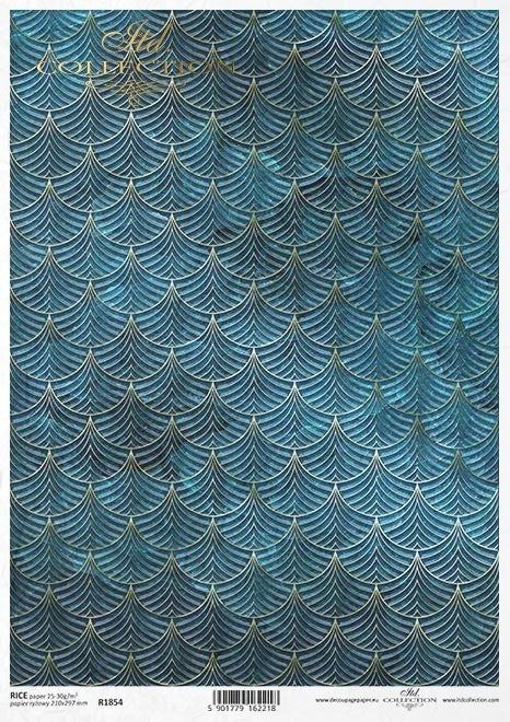 ITD Collection Art Deco Teal and Gold Tiles A4 Rice Paper