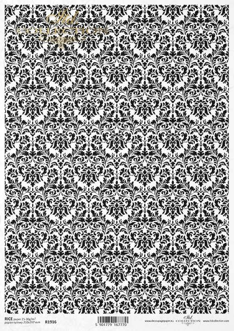 ITD Collection Black and White Damask Pattern R1916