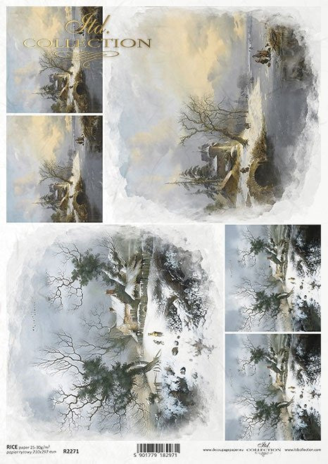ITD Collection Snow Covered Village A4 Rice Paper