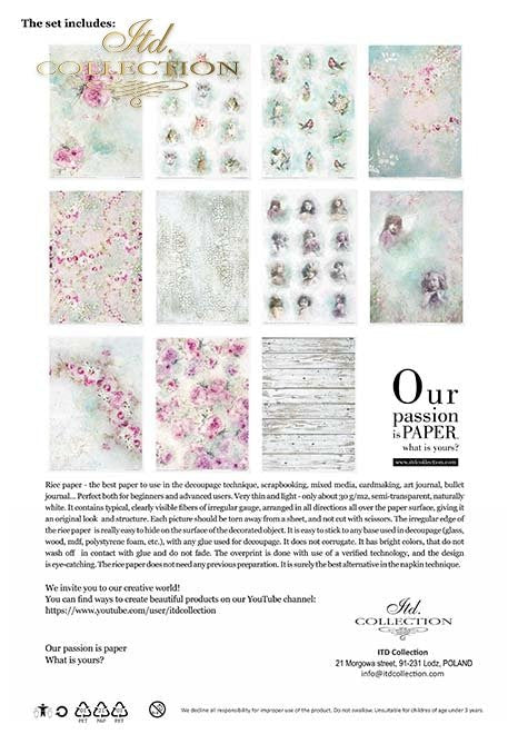 ITD Collection Rice Paper Pack of 11 A4 Shabby Chic for Spring