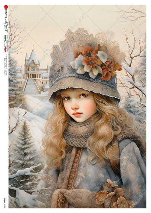 Paper Designs Winter Girl for a Walk in the Woods Rice Paper