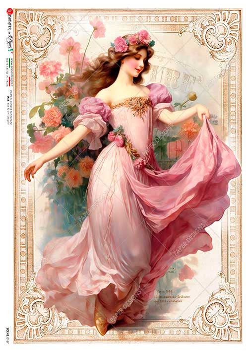 Paper Designs Vintage Ad Pink Floral Princess Rice Paper
