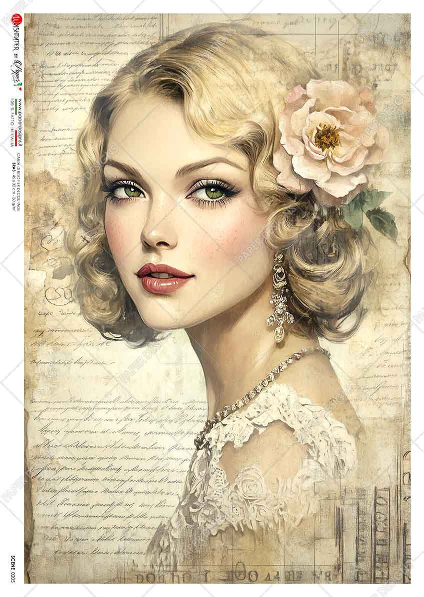 Paper Designs Vintage Portrait and Letter I Rice Paper