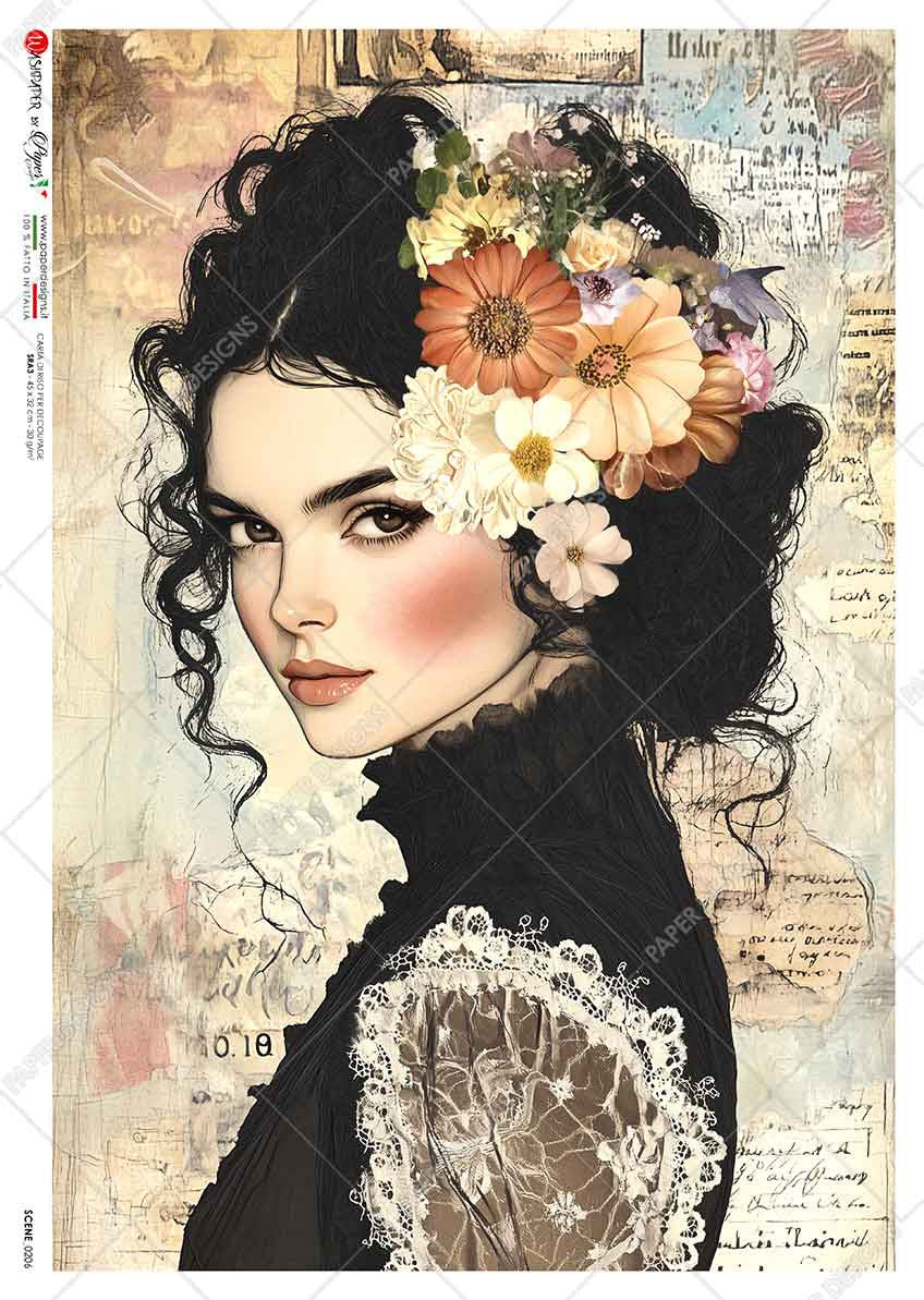 Paper Designs Vintage Portrait and Letter II Rice Paper