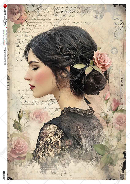 Paper Designs Vintage Portrait and Letter III Rice Paper