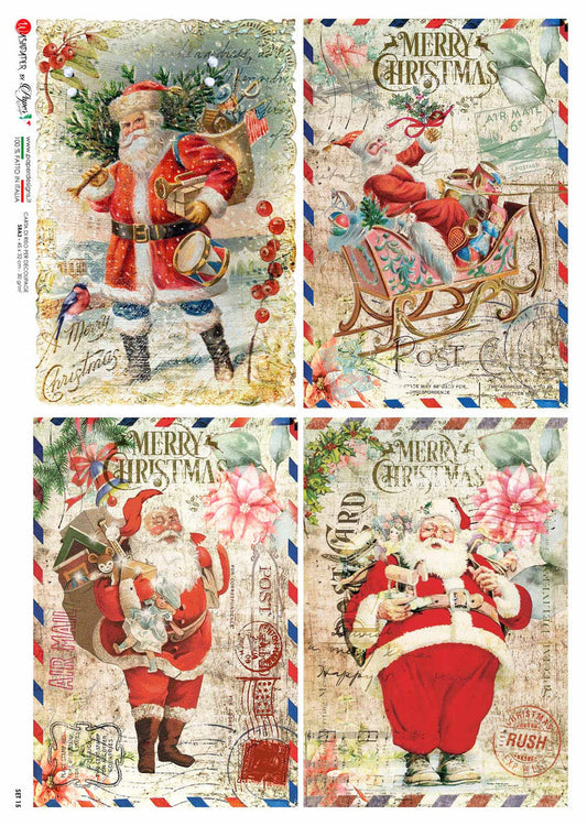 Paper Designs Vintage Santa Greetings I Rice Paper