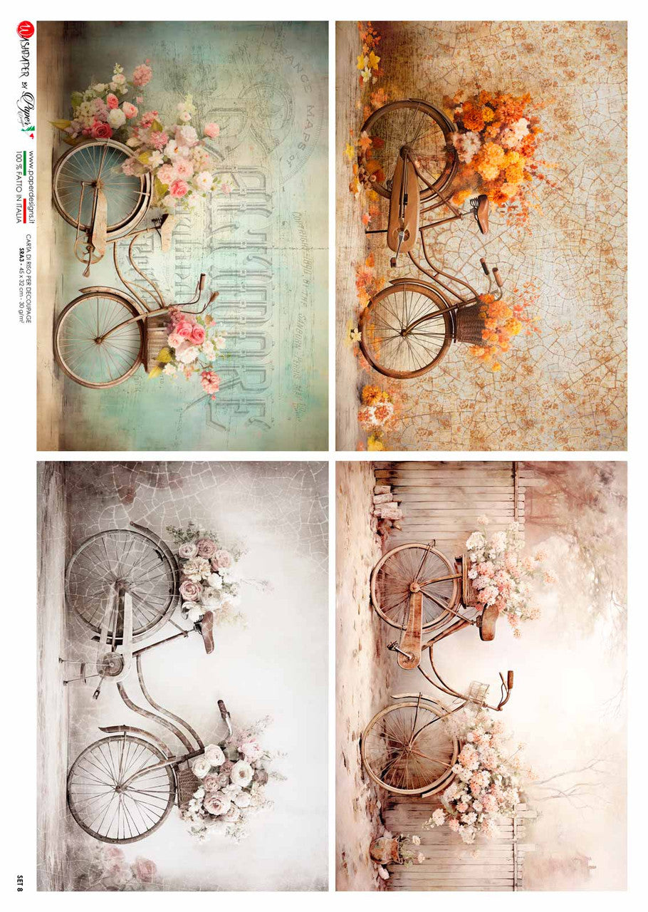 Paper Designs Floral Bicycles Four Pack Rice Paper
