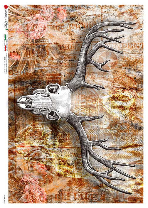 Paper Designs Rice Paper Boho Deer Skull PD SKULL 0032