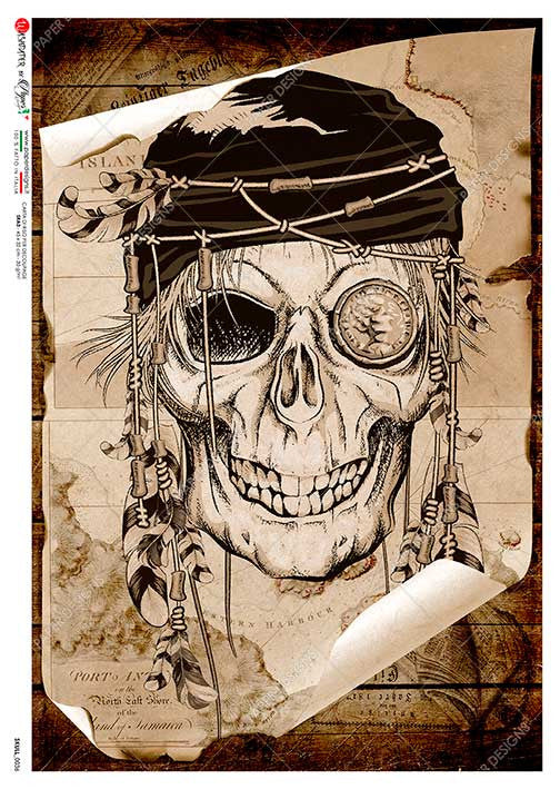 Paper Designs Pirate Skull with Treasure Map Rice Paper