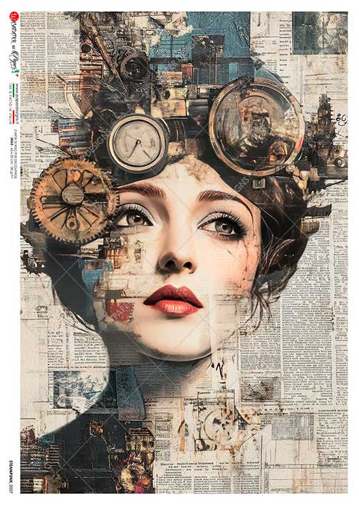 Paper Designs Steampunk Lady on Ephemera VII Rice Paper
