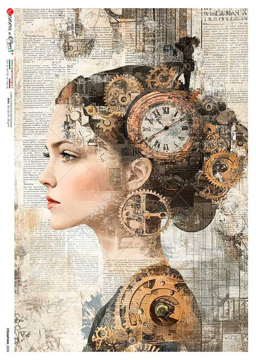 Paper Designs Steampunk Lady on Ephemera VIII Rice Paper