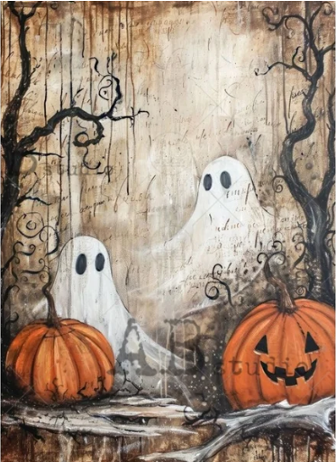 AB Studios Two Ghosts Halloween A4 Rice Paper