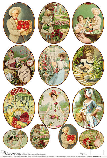Calambour Vintage Garden Oval Scenes TCR 129 A3