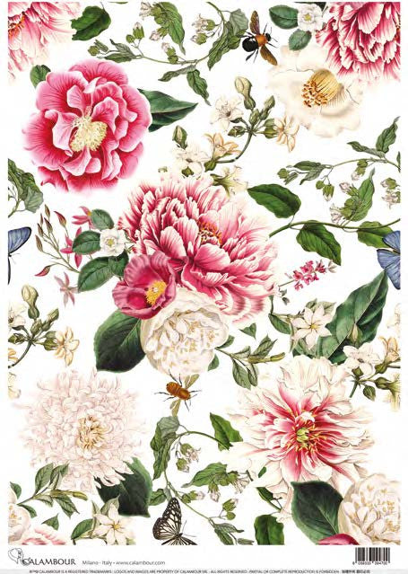 Calambour Pink and White Floral Pattern 6 A3 Rice Paper
