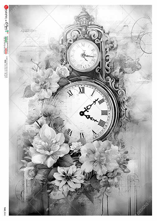 Paper Designs Black and White Clock Rice Paper