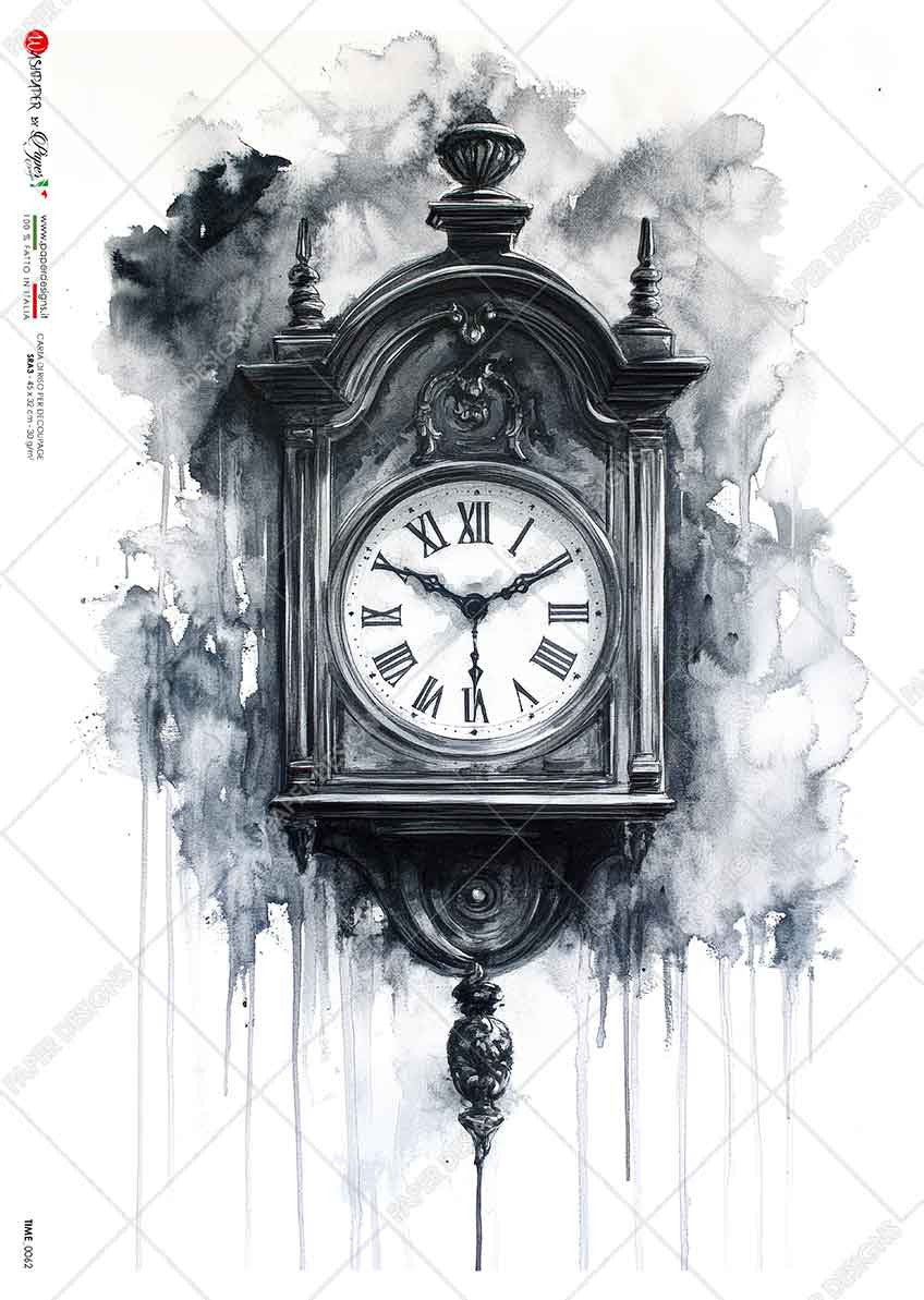 Paper Designs Antique Graphite Clock Rice Paper