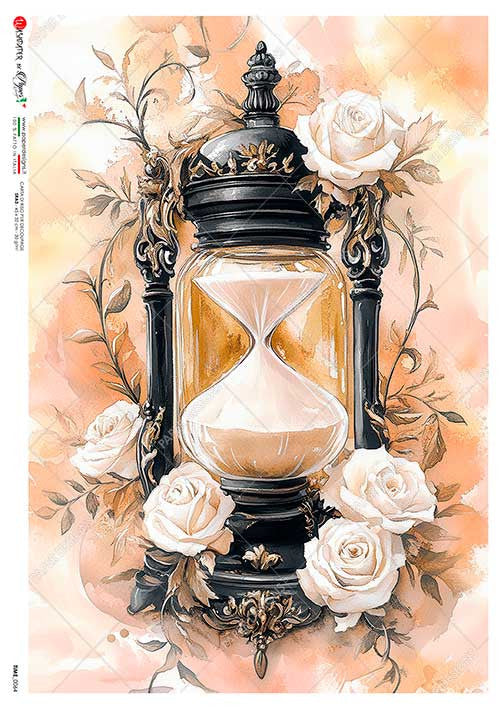 Paper Designs Sand Timer and White Roses Rice Paper