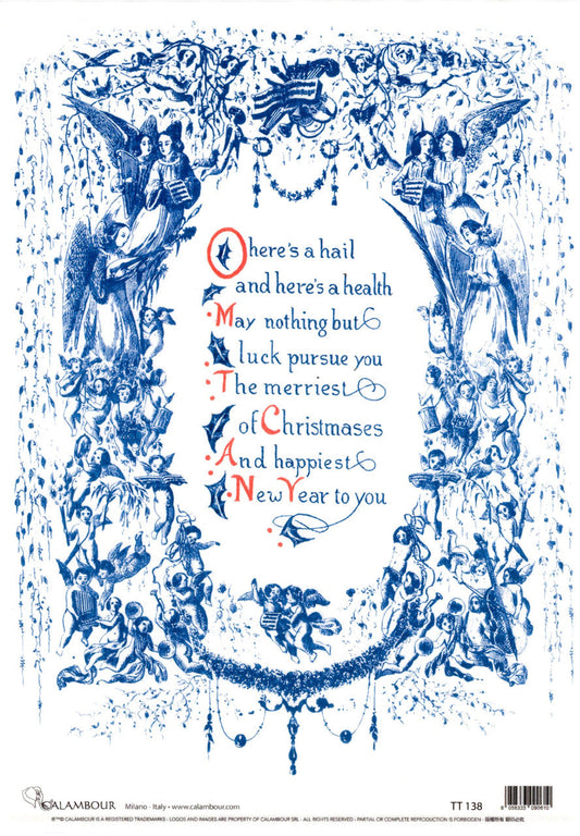 Calambour Blue Christmas Greetings A4 Rice Paper