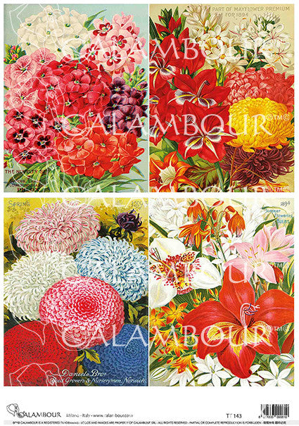 Calambour Red Florals 4 Pack A4 Rice Paper