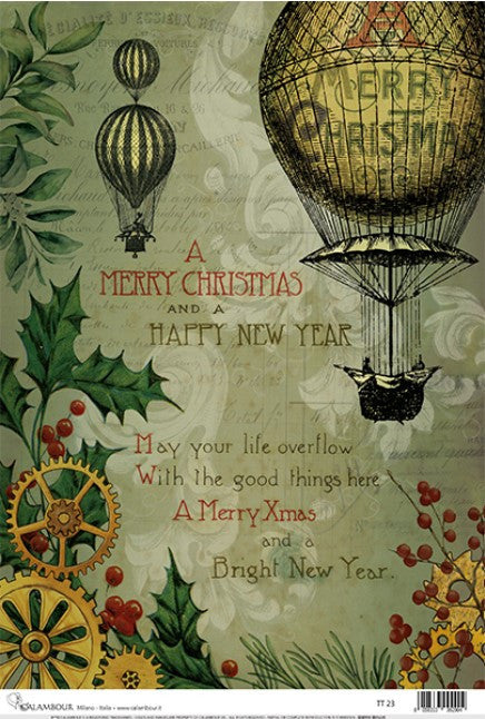 Calambour Steampunk Balloon Christmas Greetings Rice Paper